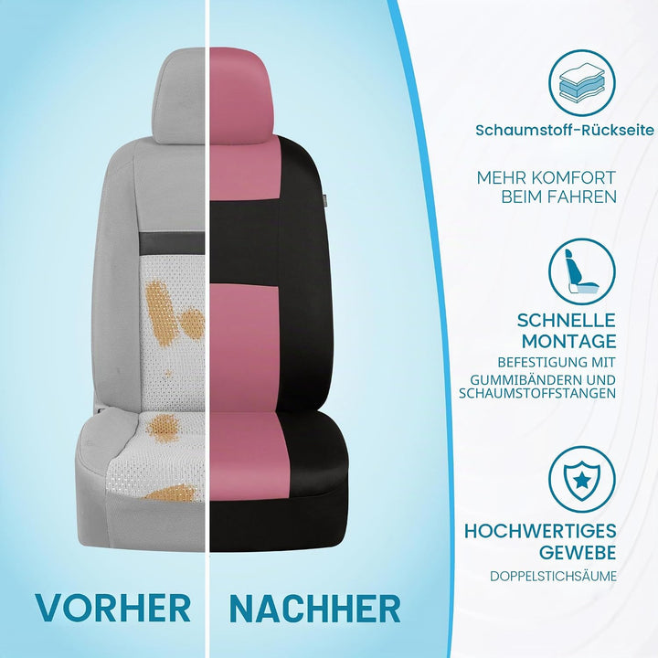 BDK PolyPro Autositzbezüge Komplettset in Rosa auf Schwarz - Vordere und hintere Geteilte Sitzbank f