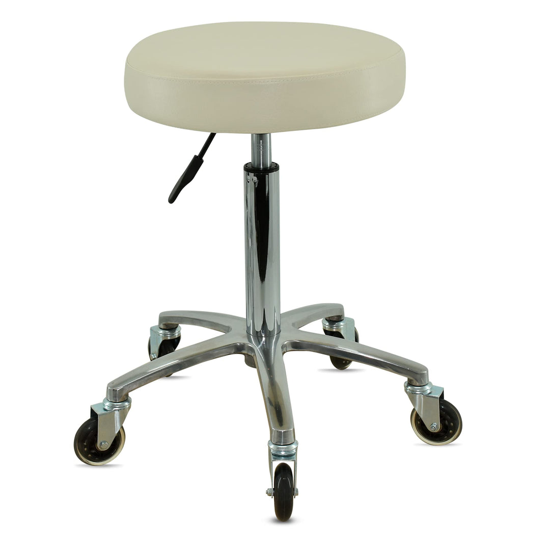 Premium Rollhocker weiss höhenverstellbar von 55 bis 75 cm - Rundsitz- Drehhocker Arbeitshocker Prax