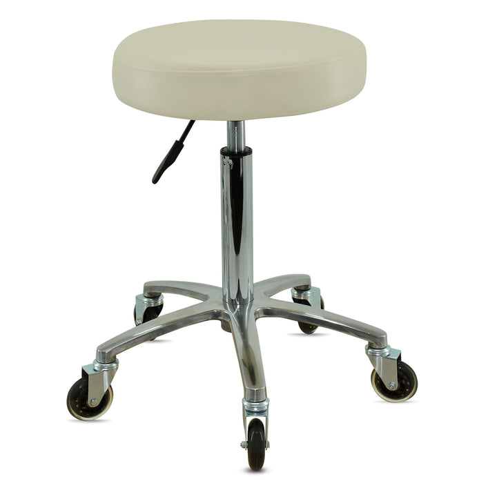Premium Rollhocker weiss höhenverstellbar von 55 bis 75 cm - Rundsitz- Drehhocker Arbeitshocker Prax