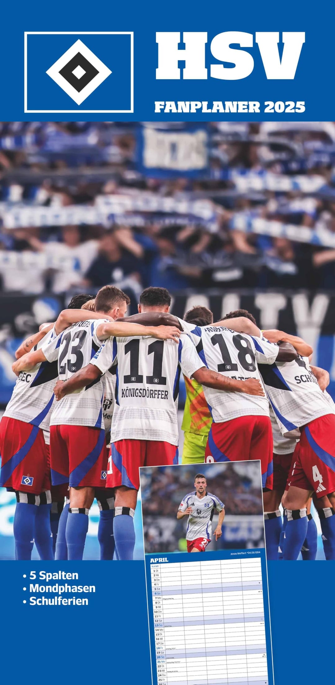 N NEUMANNVERLAGE - Hamburger SV 2025 Fan-Timer, 22x45cm, Fussball-Familienplaner mit 5 Spalten und M