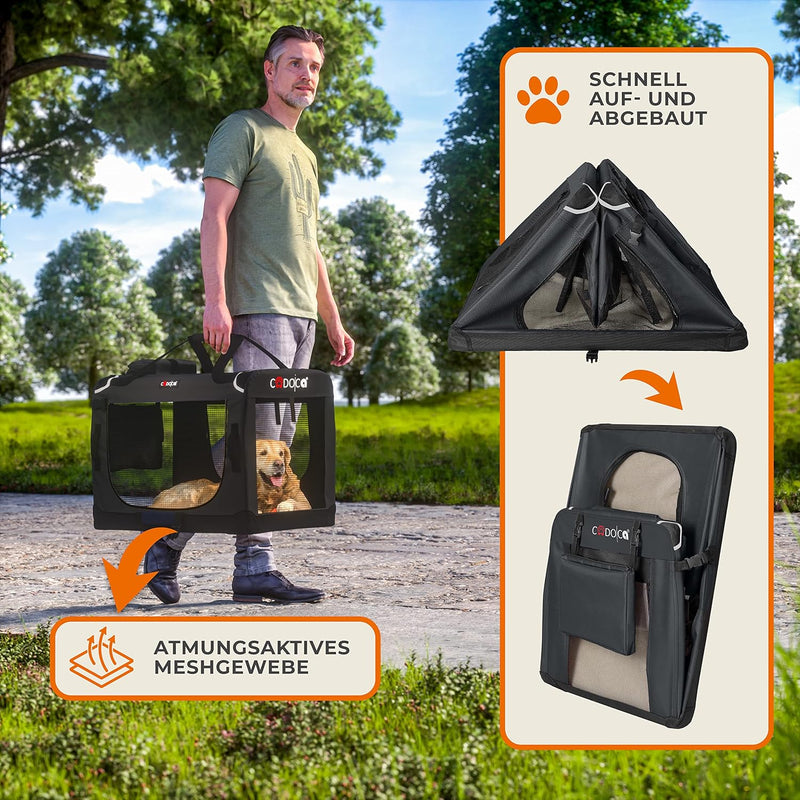 CADOCA® Hundebox faltbar Transportbox XXXL 101x70x70cm robust atmungsaktiv Transporttasche Auto Rück