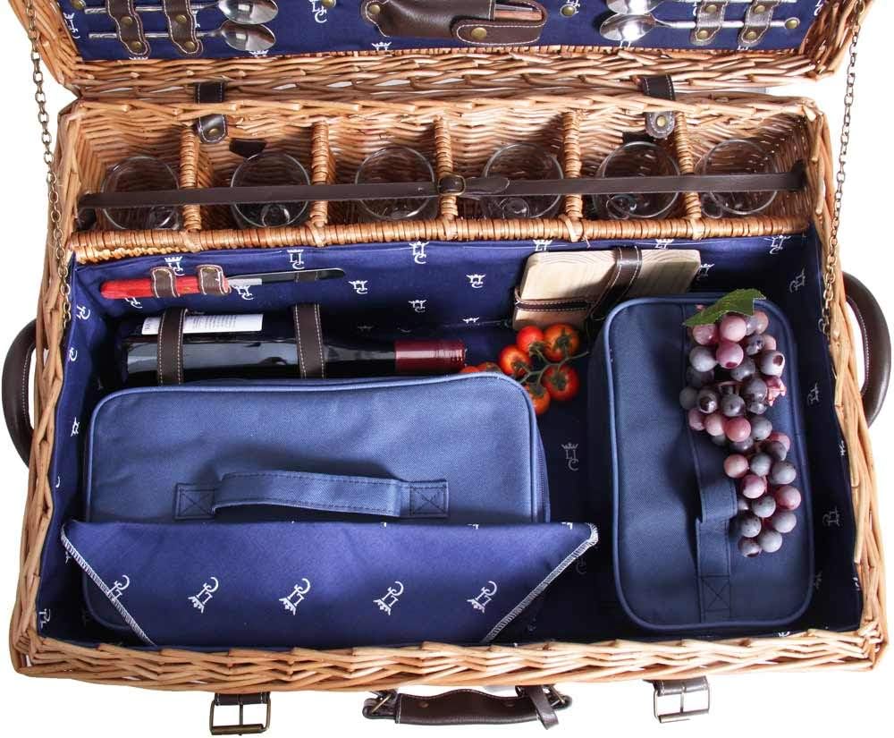 Les Jardins de la Comtesse - Picknickkorb Champs-Elysées aus Weidengeflecht und echtem Leder - Dunke