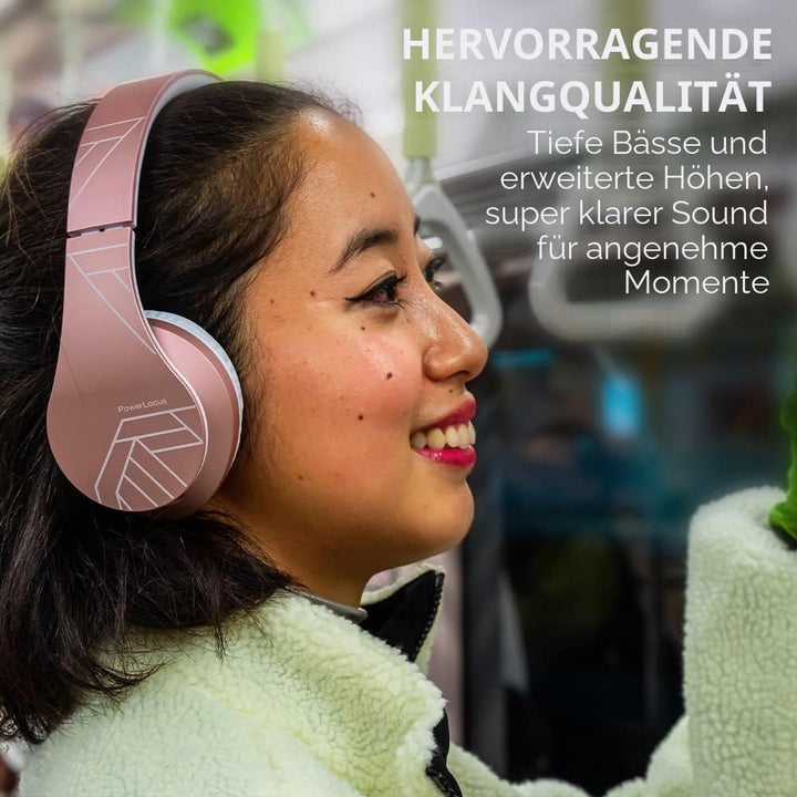 PowerLocus Kabellose Kopfhörer Over Ear, Kopfhörer Bluetooth mit Mikrofon, Faltbar, weiche Ohrpolste