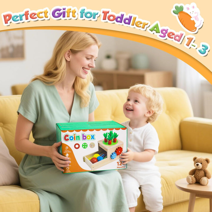 Holzspielzeug ab 1 Jahr, Montessori Spielzeug mit Karotten Baby Steckspiel, Motorik Spielzeug 1 2 3