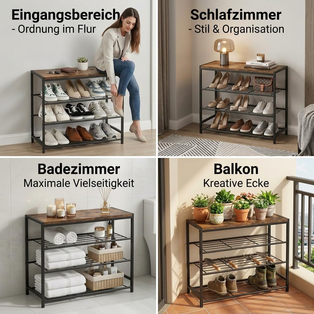 Schuhregal Schmal mit 4 Ebenen und Ablagefläche - Platzsparendes Metall Schuhregal für Flur &amp; Eingan