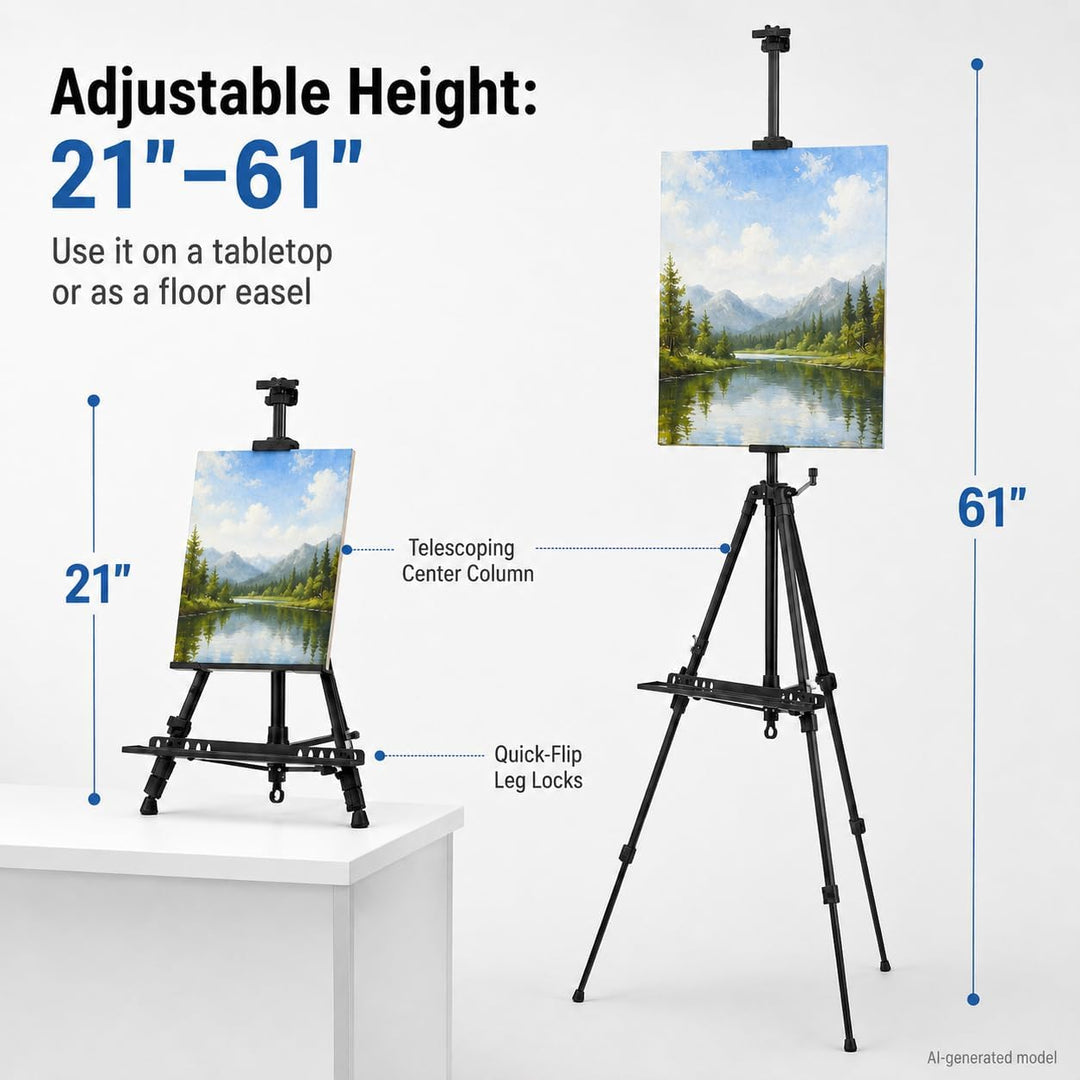 RRFTOK 150 cm Staffelei-Ständer, Metall-Künstler-Staffelei, Stativ, Höhe von 53.3 bis 155.4 cm, Kuns