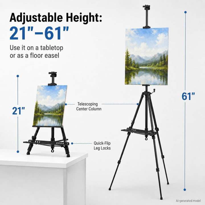 RRFTOK 150 cm Staffelei-Ständer, Metall-Künstler-Staffelei, Stativ, Höhe von 53.3 bis 155.4 cm, Kuns