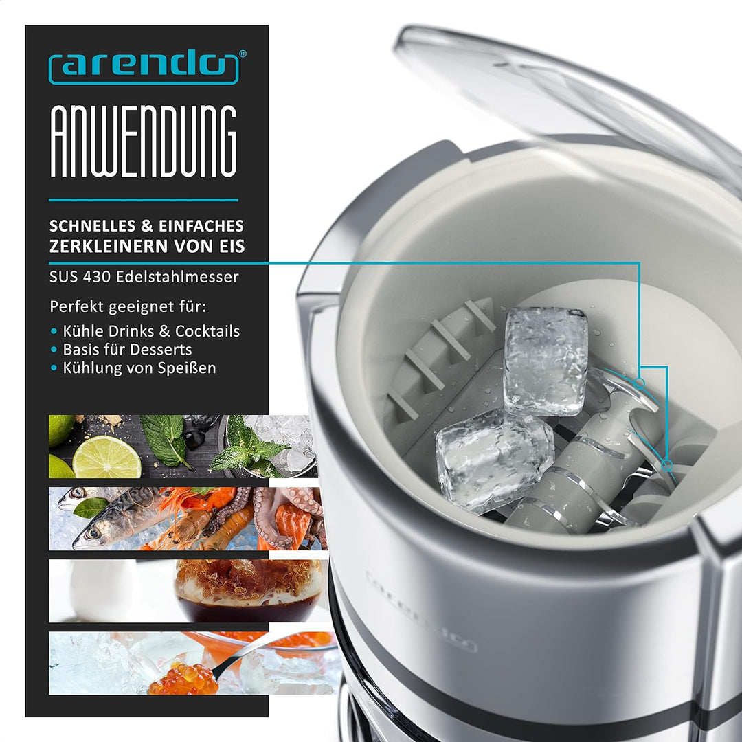 Arendo - Ice Crusher Edelstahl 1,1 L manuell – Eiszerkleinerer – Eiscrusher zum Kühlen und Frischhal