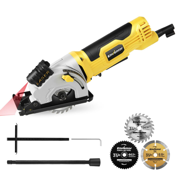 Enventor Mini Kreissäge 580W, Mini Handkreissäge mit Skalenlineal & Laserführung, 4000RPM, Einhändig