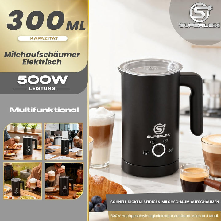 SUPERLEX Milchaufschäumer Elektrisch 4 in 1 Automatischer Milk Frother Milchwärmer Milchkocher 500W