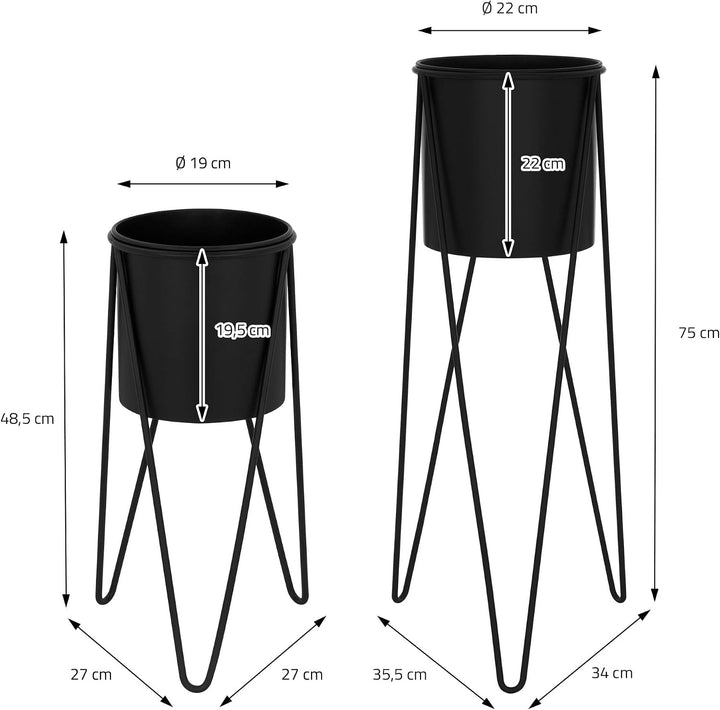 ML-Design Blumenständer 2er Set, Schwarz, 27x27x48,5 cm/35,5x34x75 cm, aus Stahl, Metallgestell Pfla