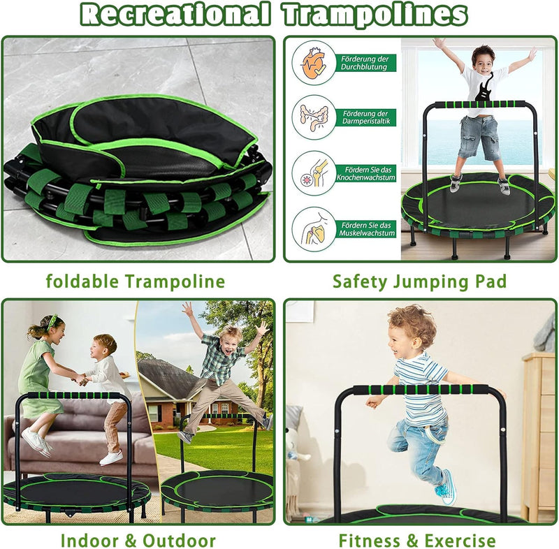 Trampolin für Kinder, Faltbares Mini Trampolin ab 3-6 Jahren mit Abnehmbarer Griff und Sicherem Pols