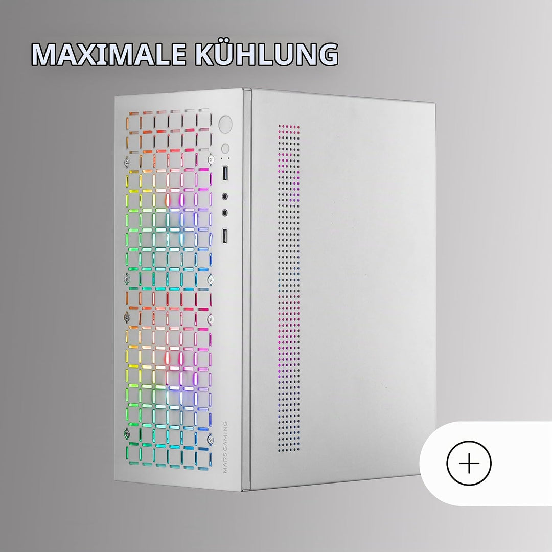Mars Gaming MC-CORE, Gehäuse PC Micro-ATX Ultra-Kompakt, Metall-Mesh Front Design, 2x 120mm FRGB Lüf