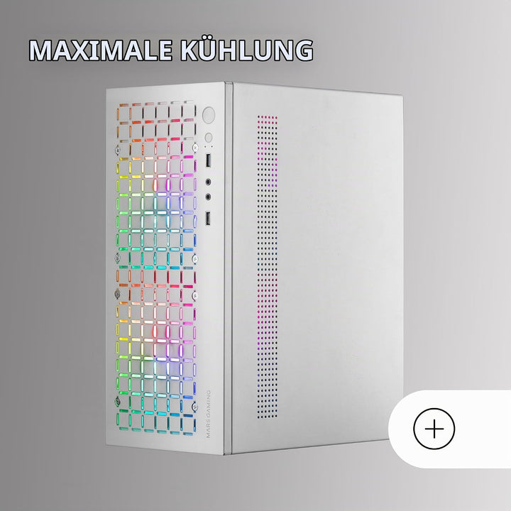 Mars Gaming MC-CORE, Gehäuse PC Micro-ATX Ultra-Kompakt, Metall-Mesh Front Design, 2x 120mm FRGB Lüf