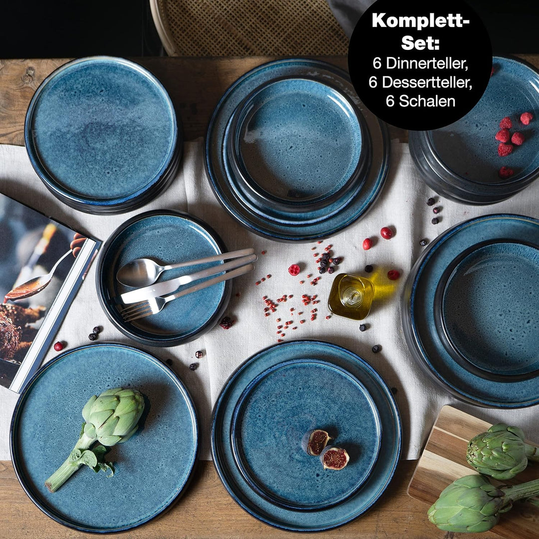 Moritz & Moritz 18-tlg Steinzeug Geschirr Set 6 Personen – Geschirrset 6 Personen aus je 6 Dinner Te