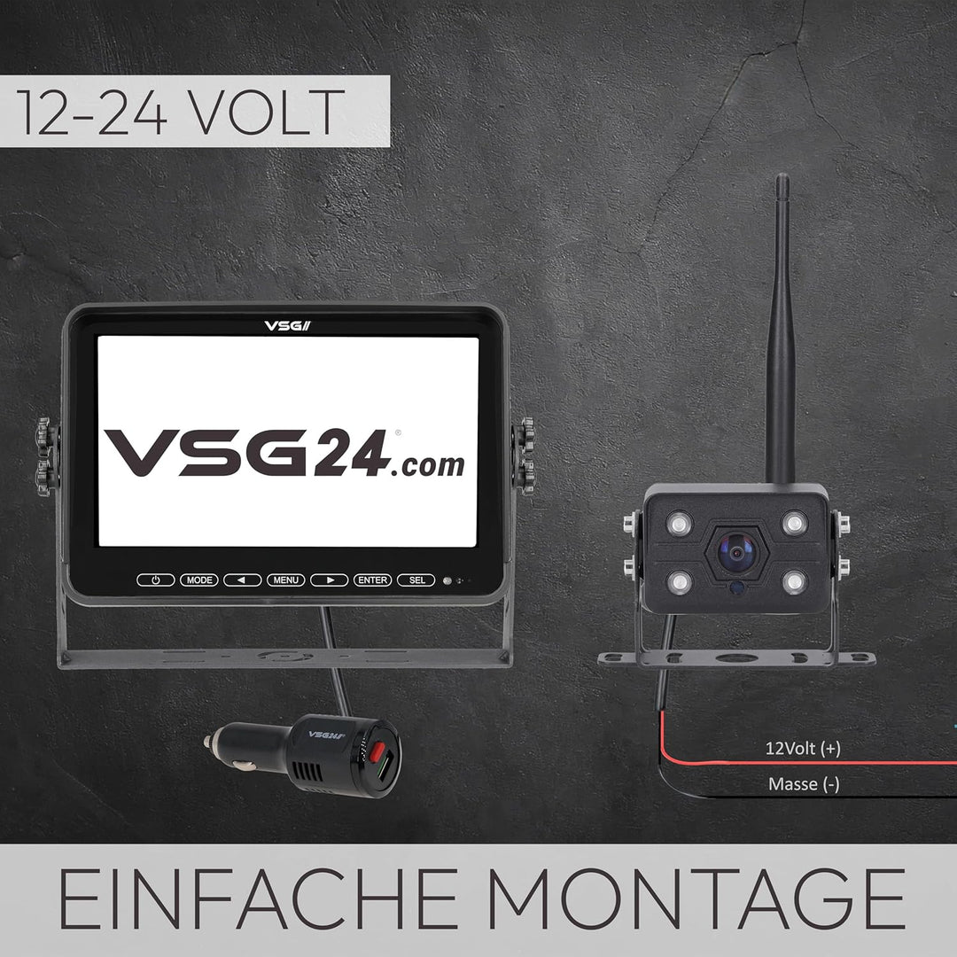 VSG24 Element Wired PRO HD Rückfahrkamera Set kabellos – 10" Vollglas Monitor, IP68 Funkkamera, 25 m