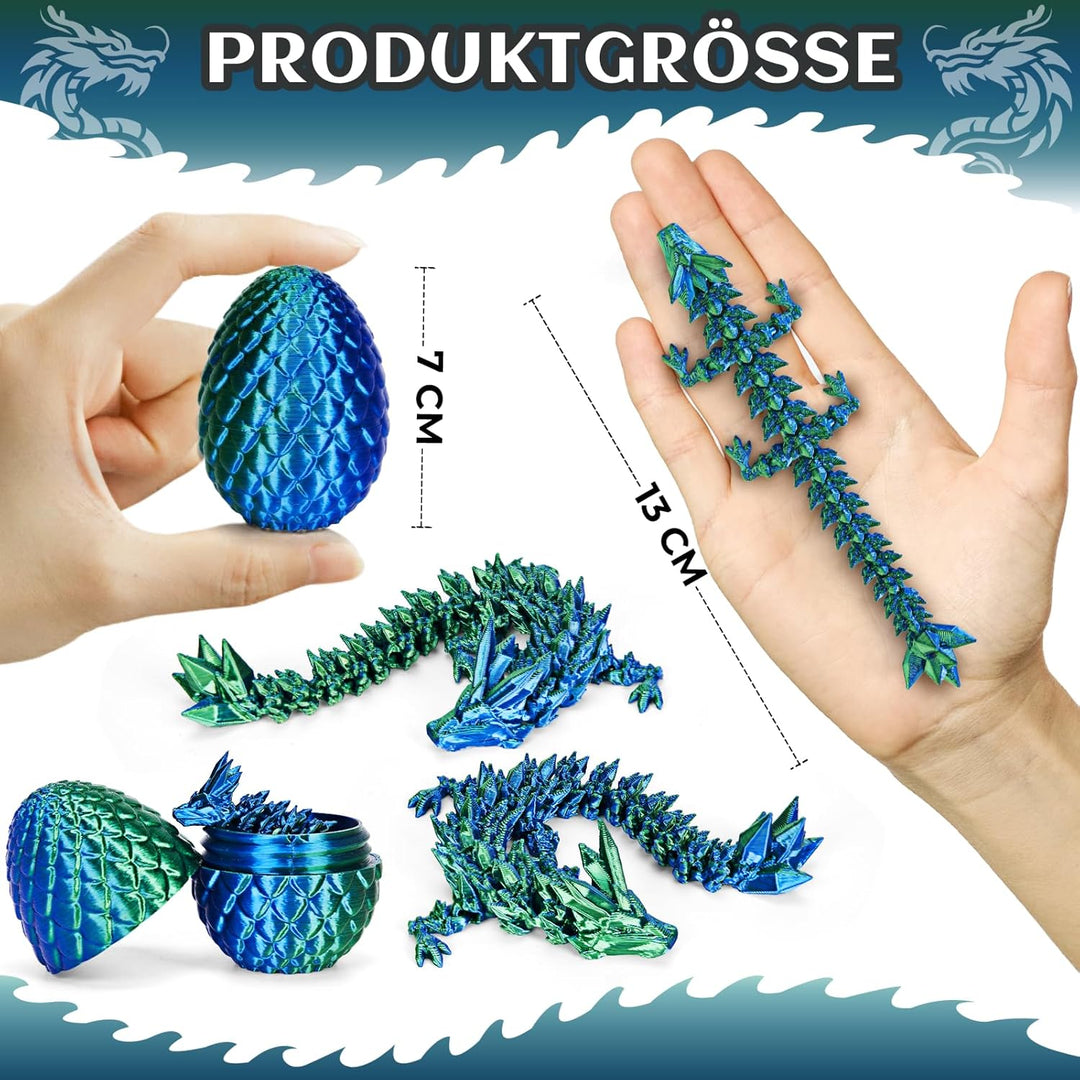 4er Set 3D Drachenei mit Drache – 13 cm bewegliche Gelenke Drachen spielzeuge, Kristall Drachen, Kin