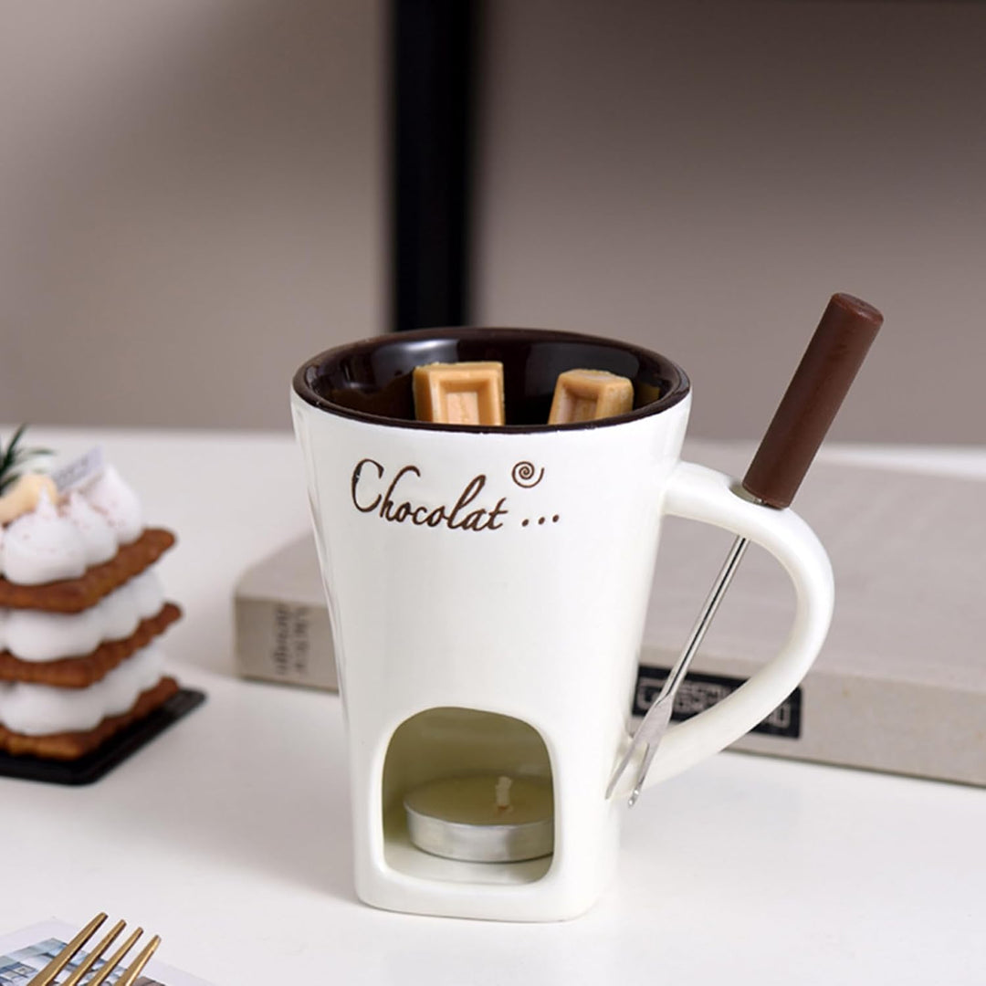 2pcs Schokoladenfondue Tasse 200 ml hitzebeständige Keramikschokoladenfondue mit Gabeln glatt wieder