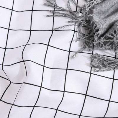 OLDBIAO Damen Bettwäsche Kariert, Bettbezug 220x240cm mit 2 Kissenbezug 80x80cm Schwarz Weiss Karo D
