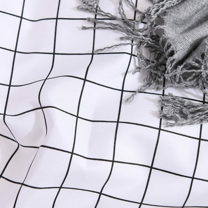 OLDBIAO Damen Bettwäsche Kariert, Bettbezug 220x240cm mit 2 Kissenbezug 80x80cm Schwarz Weiss Karo D