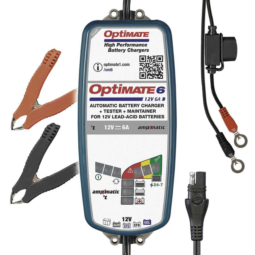 Optimate TecMate 6 Ampmatic, TM360, 9-stufiges gekapseltes batterieschonendes 12V 6A Lade- & Wartung