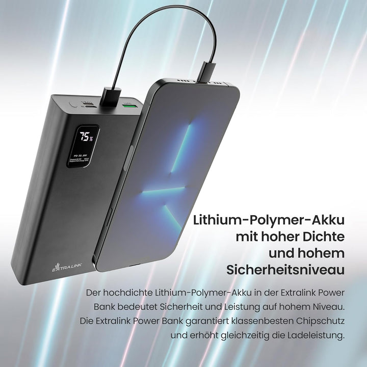 Powerbank 20000mAh Powerbank Schnellladefunktion bis zu 22,5W Power Bank USB C Micro-USB Robustes Ge