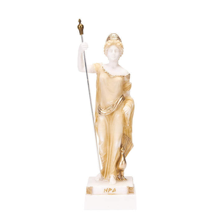 BEAUTIFUL GREEK STATUES Hera Göttin der Ehe, Frauen, Geburt und Familie, Alabaster, Goldton, 25,4 cm