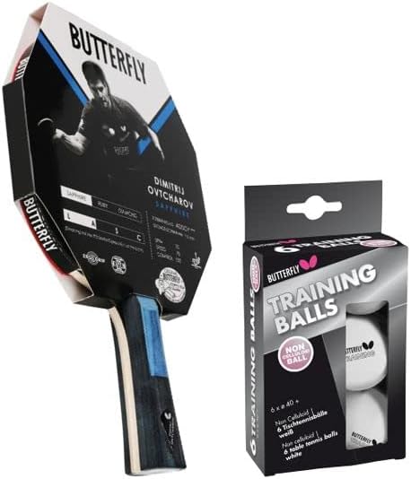 Butterfly Dimitrij Ovtcharov Set Sapphire Tischtennisschläger + 6 Tischtennisbälle | Einsteiger & Fo