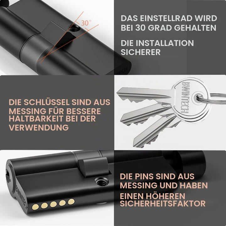 1 Stück 45T/50mm Euro Messingzylinder, 95mm Drehknauf/Schlüsselschloss mit 3 Standard Messingschlüss