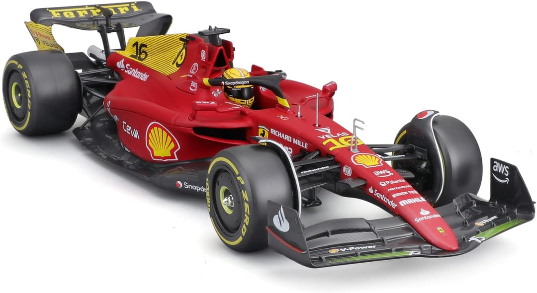 Bburago Ferrari F1-75 (2022): Modellauto im Massstab 1:24, 16 Charles Leclerc, mit Fahrer, Hardcase,