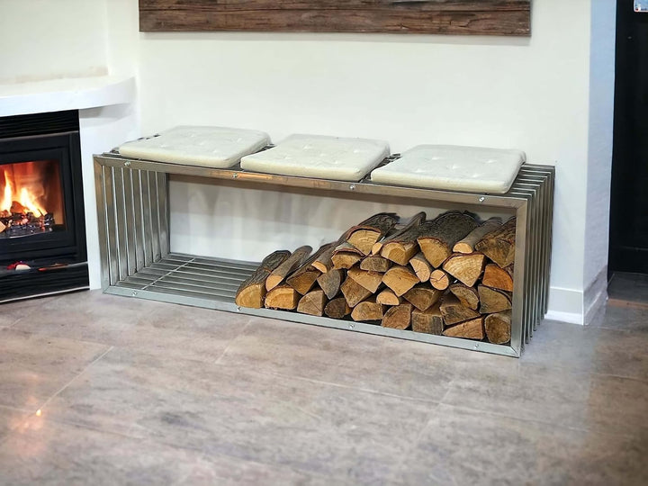 DanDiBo Kaminholzregal Innen Edelstahl Metall Kaminholzständer 96429 Brennholzregal 150 cm Holzkorb