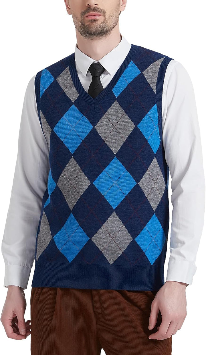 Kallspin Herren Argyle Gestrickt Ärmellos Pullover Wollmischung V-Ausschnitt Strickwesten XL Tall Ma
