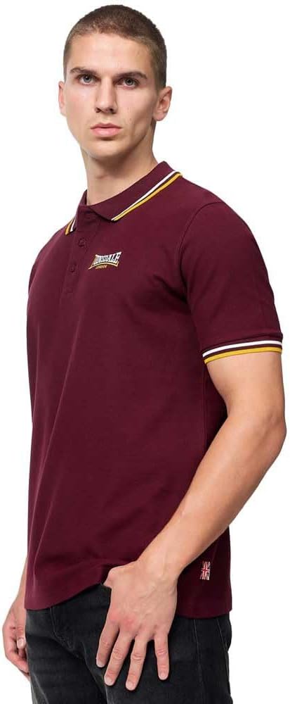 Lonsdale Herren Velton Poloshirt L Oxblood/Yellow/White, L Oxblood/Yellow/White
