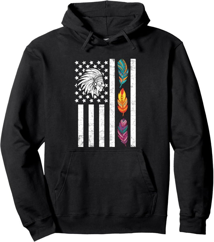 USA Flag Feather Native American Heritage Day Indian Gift Pullover Hoodie