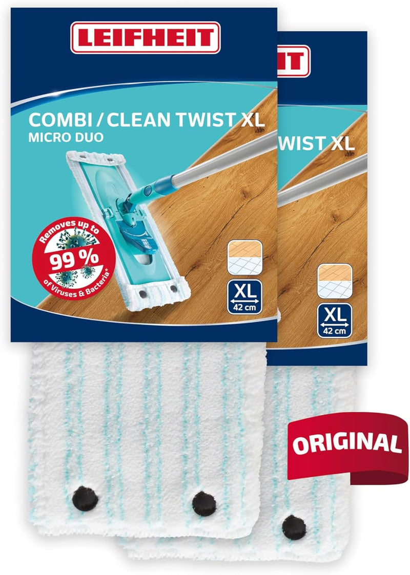 Leifheit 2er Set Wischbezug Clean Twist XL micro duo, für alle Bodenarten, Bodenwischer Ersatzbezug