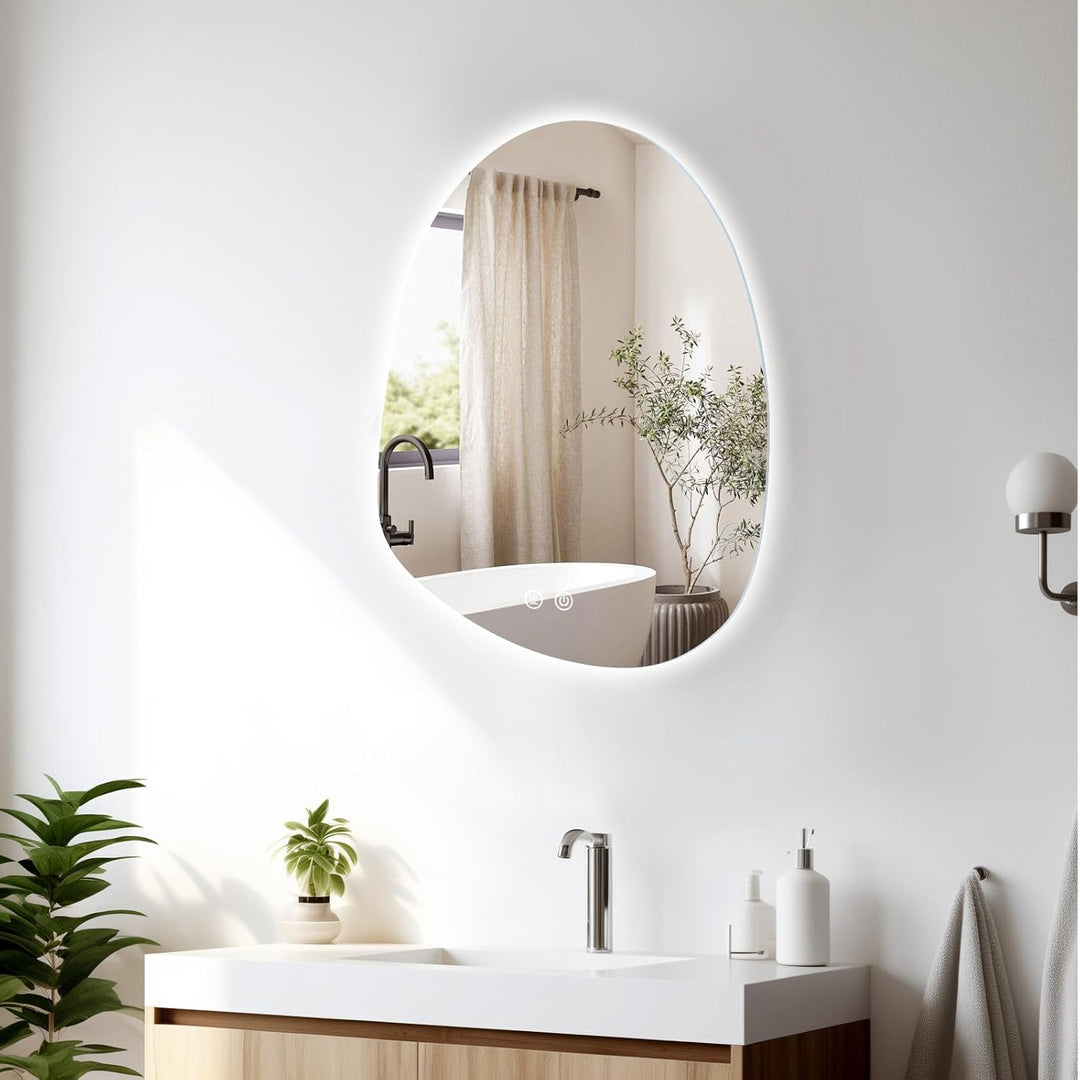 Spiegel Mit Beleuchtung, 80 X 55 cm Asymmetrischer Badspiegel Mit Beleuchtung Mit Touch-Schalter, Di