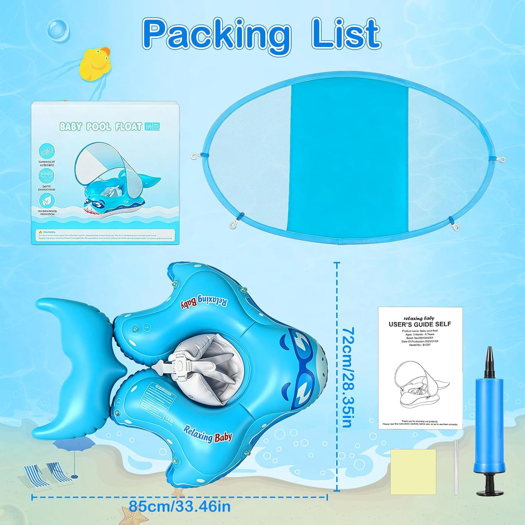 Qingning Baby Schwimmring mit Abnehmbaren Sonnendach, Baby Schwimmhilfe mit Schwimmsitz, Aufblasbare