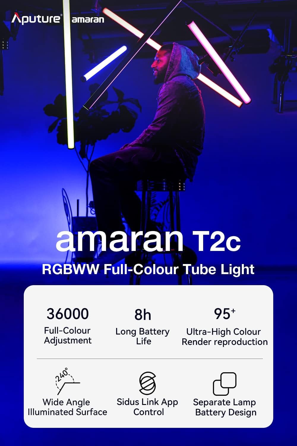 Aputure amaran T2c 20W Leistung RGBWW LED-Röhrenleuchte Handheld Light, RGB LED Video Wandleuchte, L