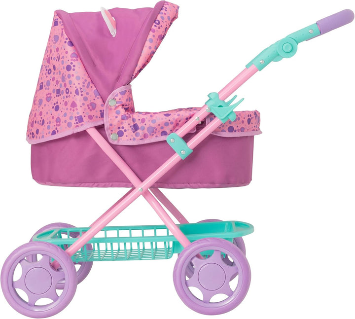 Gabby's Dollhouse Junior Puppenwagen Lila & Grün | Puppen-Buggy mit Verstellbarer Griffhöhe | Faltba