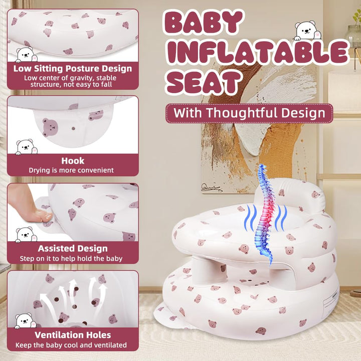 Aufblasbarer Baby-Sitz für Babys ab 3 Monaten, Bärenkopf Gross Baby-Rückenstützsofa Mit Eingebauter