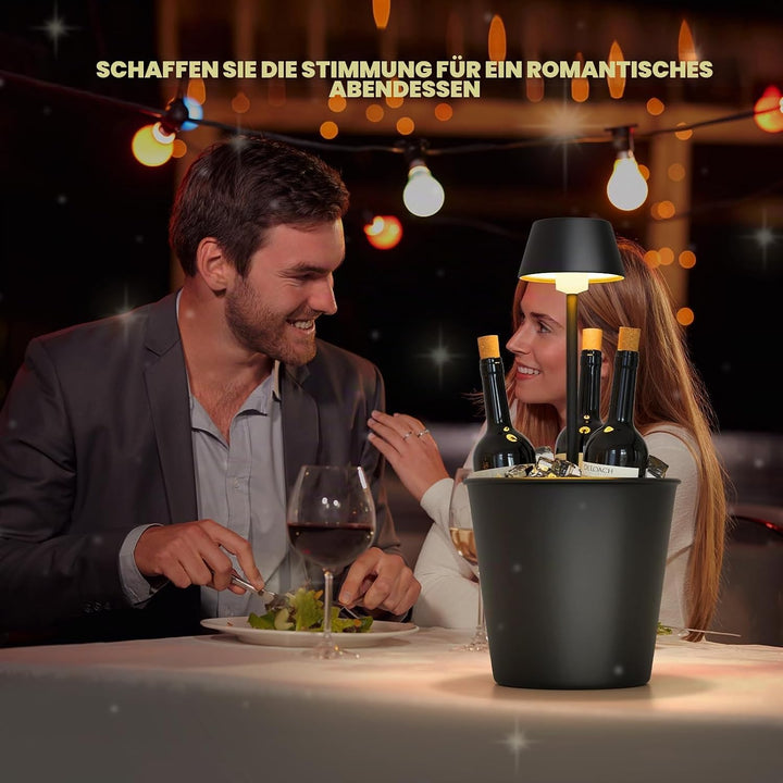 FUYO LED Eiskübel mit Warmlicht – 2-in-1 Tischlampe &amp; Kühler, Spritzwassergeschützt für Champagner/W