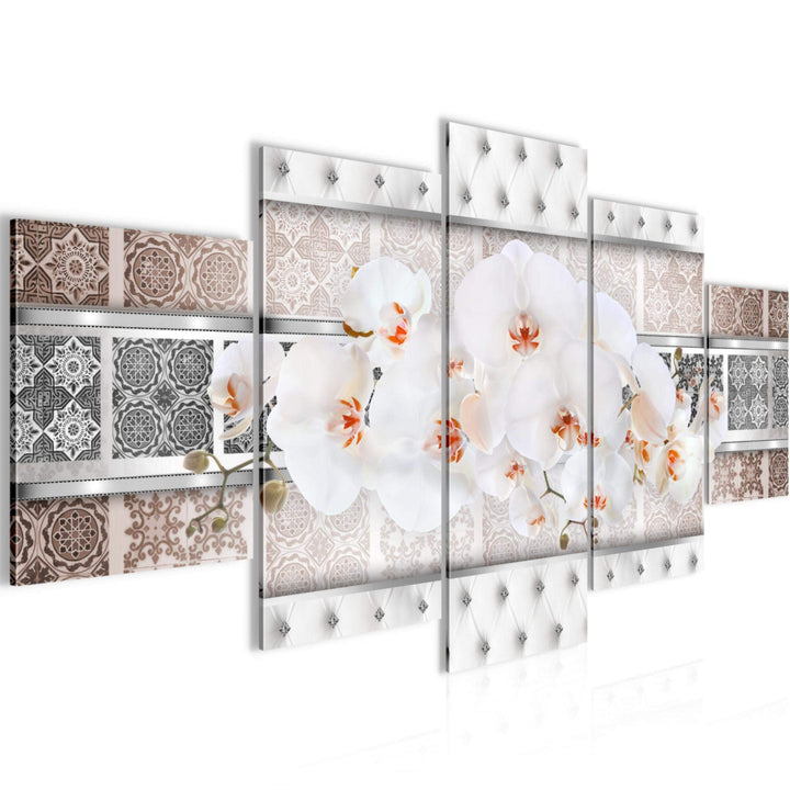 Runa Art Wandbilder Blumen Orchidee 5 Teilig Bild auf Vlies Leinwand Deko Wohnzimmer Abstrakt Beige