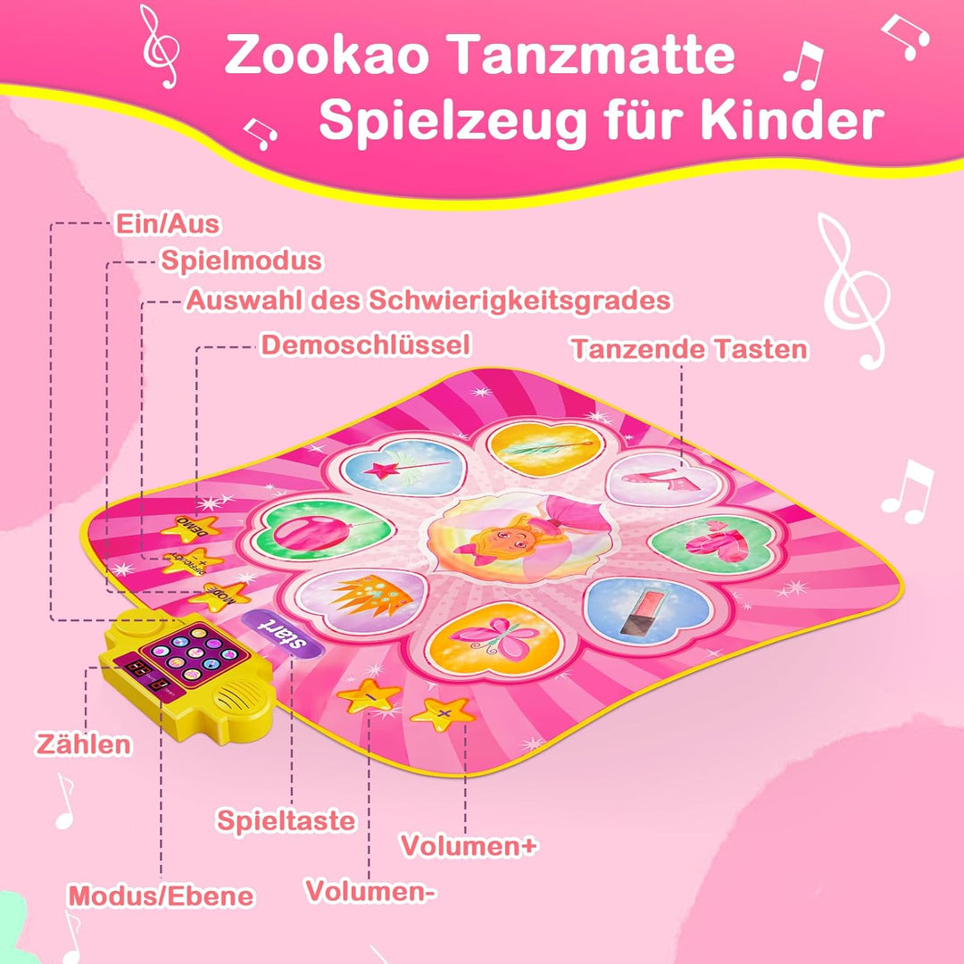 Zookao Tanzmatte Kinder Spielzeug ab 2 3 4 5 6 7 8 Jahre Mädchen Junge, Geschenk Musikinstrumente fü