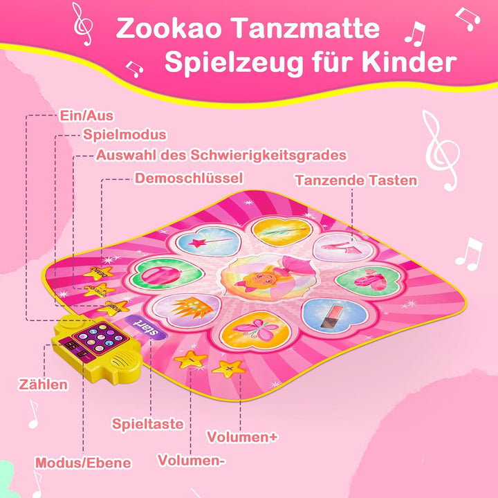 Zookao Tanzmatte Kinder Spielzeug ab 2 3 4 5 6 7 8 Jahre Mädchen Junge, Geschenk Musikinstrumente fü