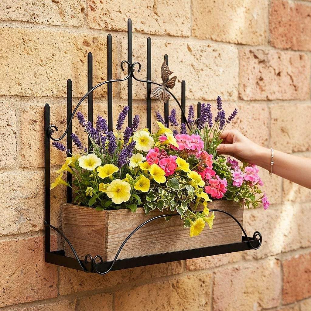 DanDiBo Wandblumenhalter Metall Schwarz 50 cm Wandregal 96237 Blumenständer Blumenregal Wandtopfhalt