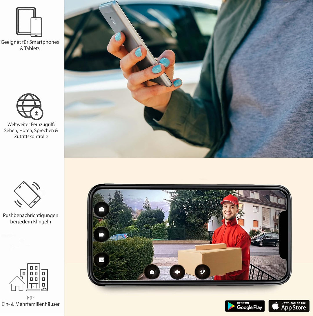 Goliath Hybrid | IP | Full-HD Video Türsprechanlage | App | 2-Fam | 2 x Full-Touchscreen 10" | Alumi