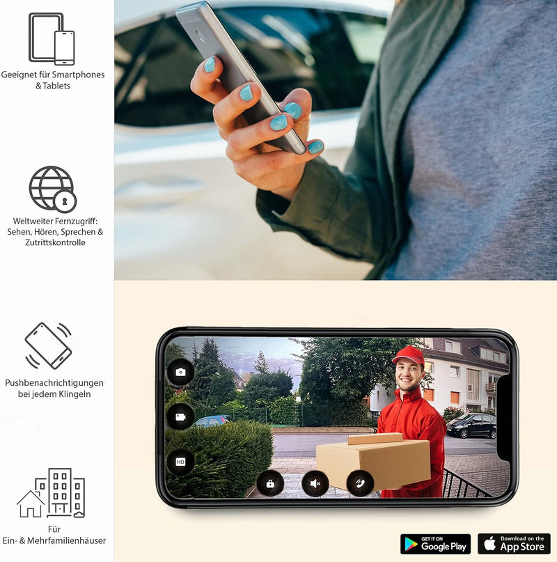 Goliath Hybrid - 2-Draht | Full-HD Video Türsprechanlage | App | 3-Fam | 3 x Full-Touchscreen 7" | A
