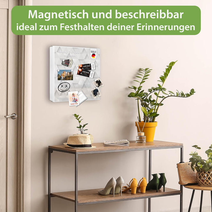 banjado® Grosser Schlüsselkasten Glas/Schlüsselbox 30cm x 30cm mit 50 Haken - Motiv Weisse Dreiecke/