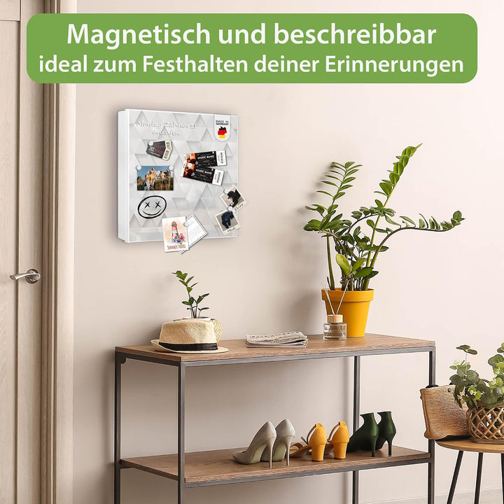 banjado® Grosser Schlüsselkasten Glas/Schlüsselbox 30cm x 30cm mit 50 Haken - Motiv Weisse Dreiecke/