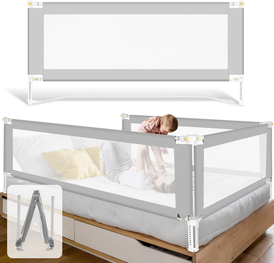 Fiqops Bettgitter Rausfallschutz 150cm Klappbar mit U-förmiger Basis, Bettschutzgitter Kinderbettgit